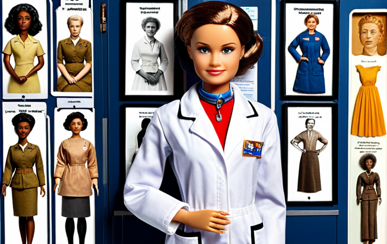 **Prompt:** Barbie doll in various careers (doctor, astronaut, CEO), surrounded by images of historical female figures like Marie Curie, Rosa Parks, and Simone de Beauvoir, reflecting the evolution of women's aspirations.