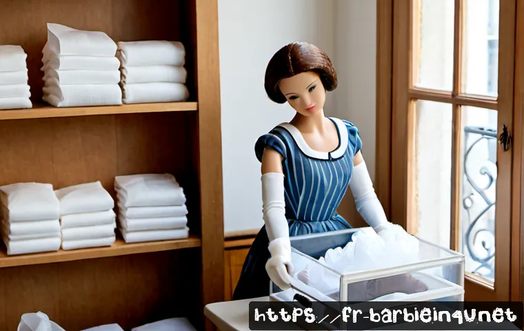 바비인형 컬렉션 관리법 - Photorealistic French collector’s workspace for careful fashion doll collection management, an adult...